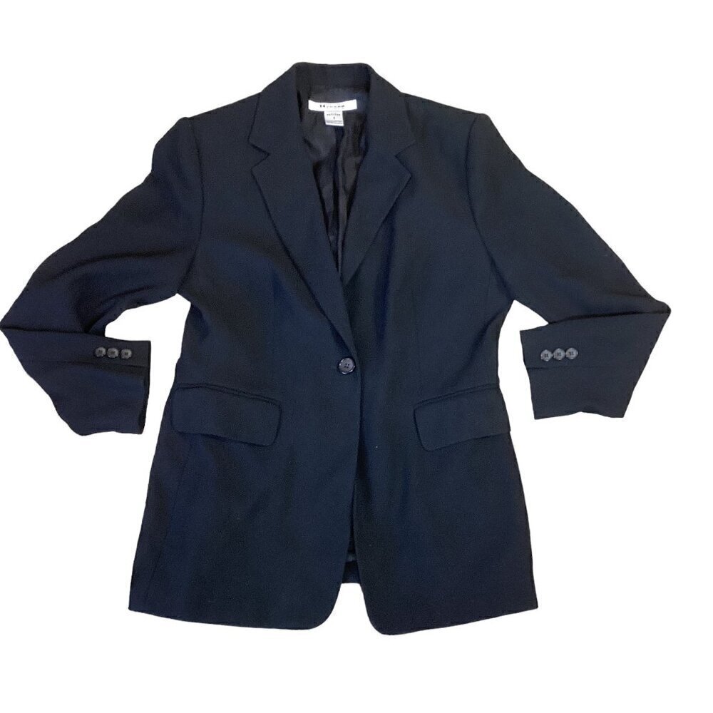 Nygard Collection Classic 1-Button Longline Blazer Jacket Black Sz 8P 299B